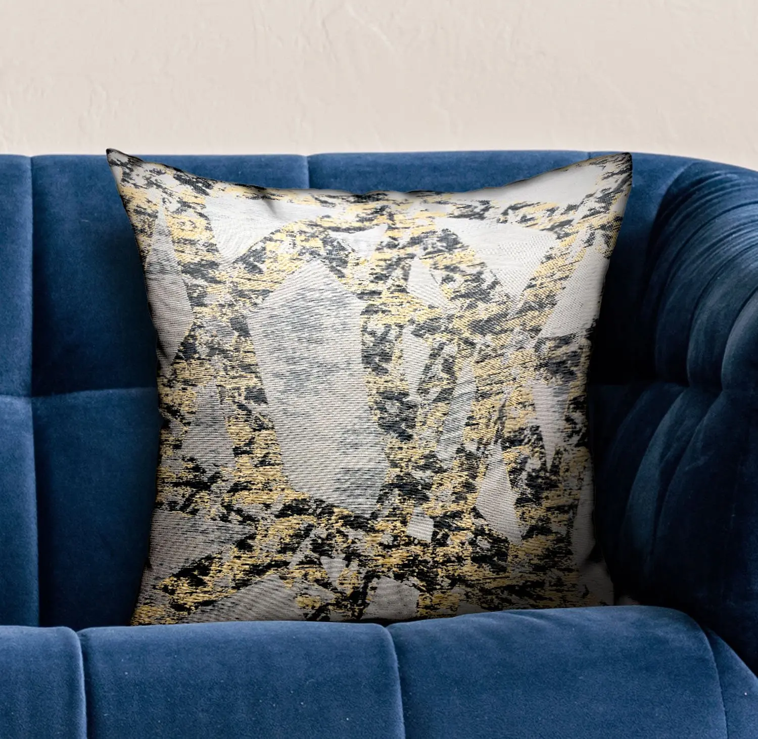 Craven Dust Gold, Gray Abstract Luxury Throw Pillow - Image 2