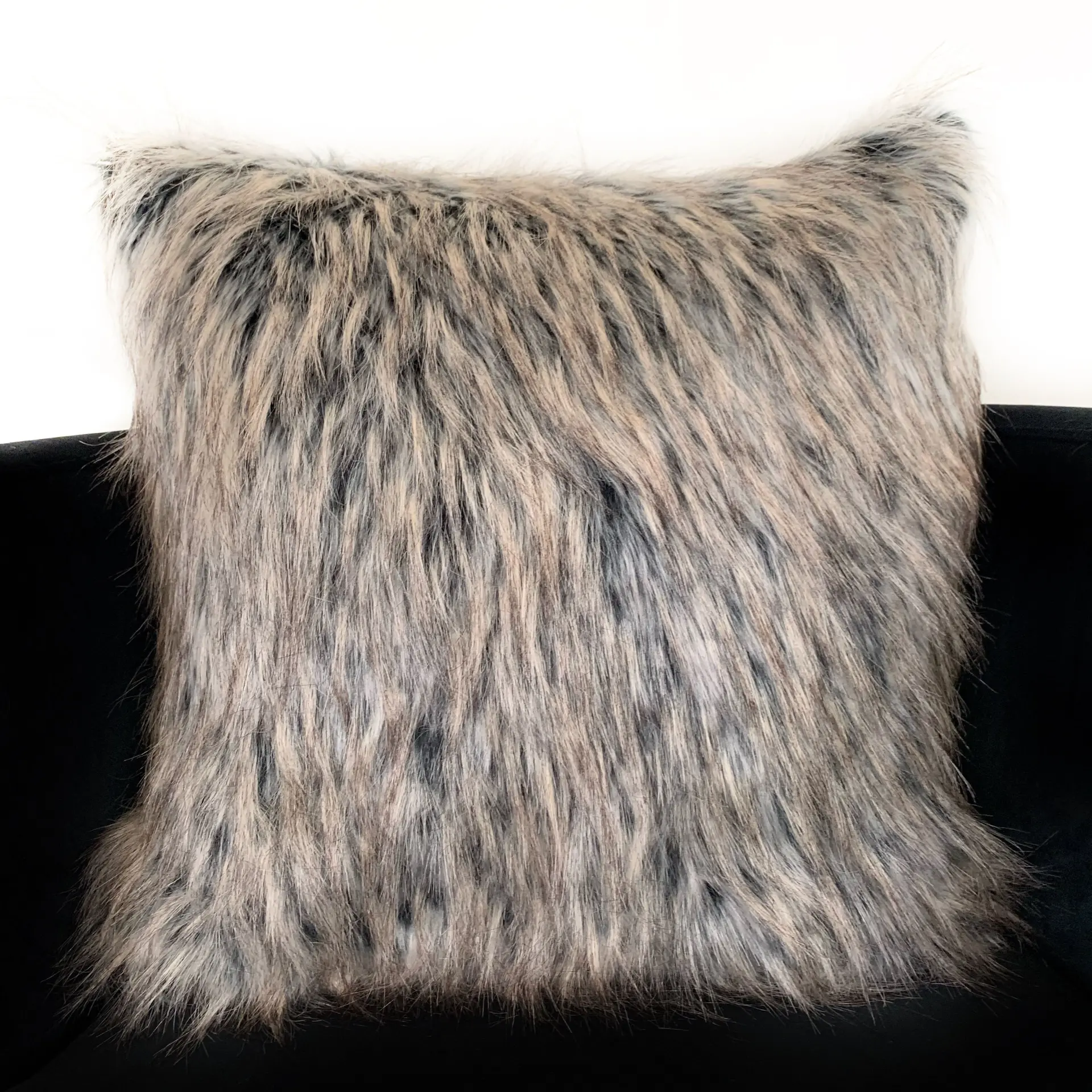 Plutus Gray Foxy Brown Gray Animal Faux Fur Luxury Throw Pillow - Image 2