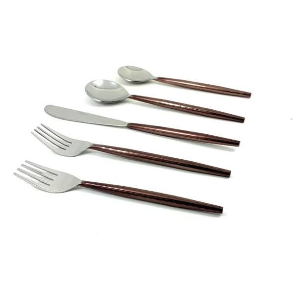 Hammered Stainless Steel Flatware 20-PC Set-Brown