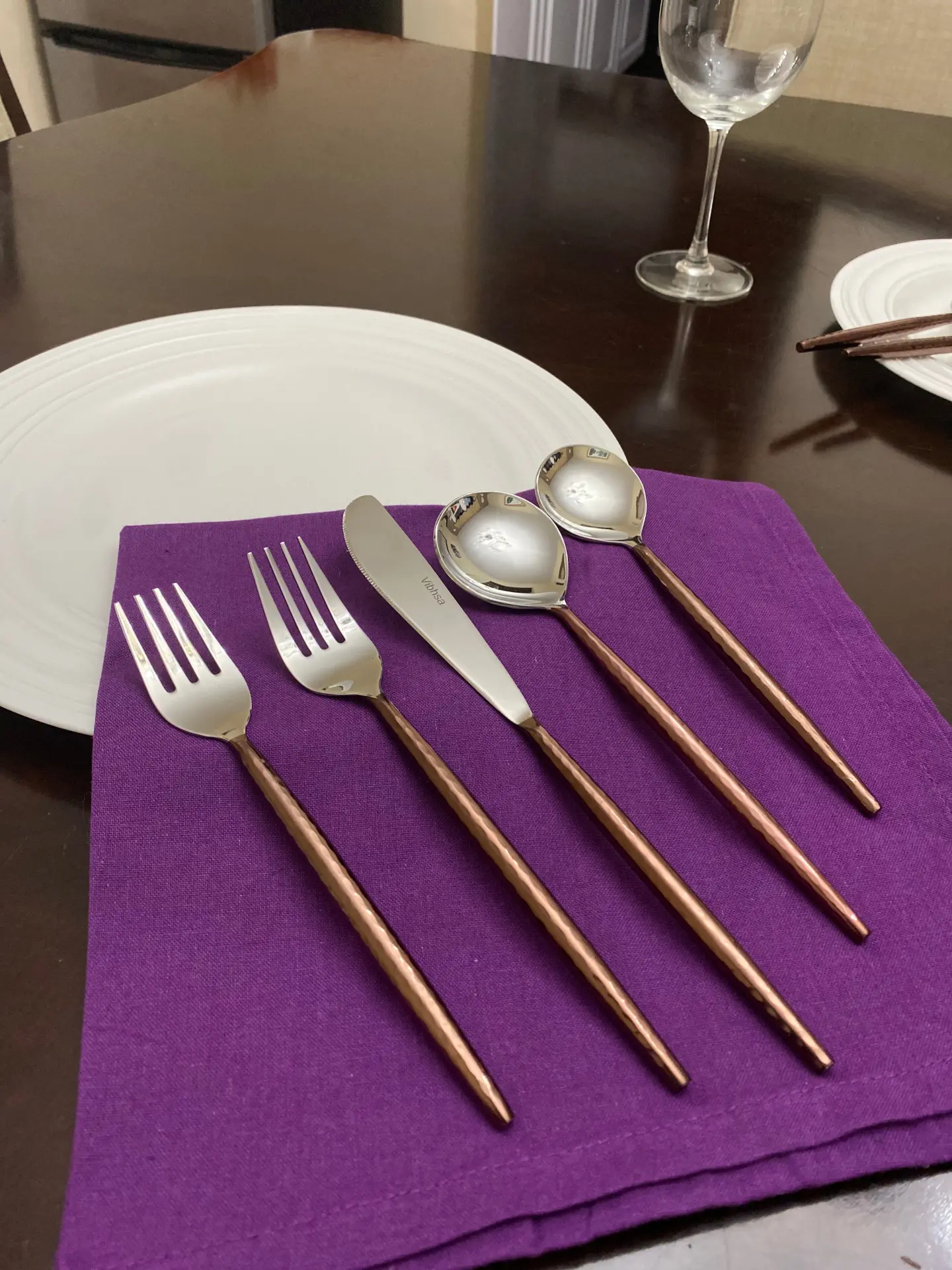 Hammered Stainless Steel Flatware 20-PC Set-Brown - Image 2
