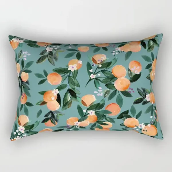 Orange Floral Rectangle Pillow