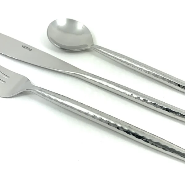 Hammered Stainless Steel Flatware 18-Piece Set Dinner knives, Dinner Forks, Soup Spoons