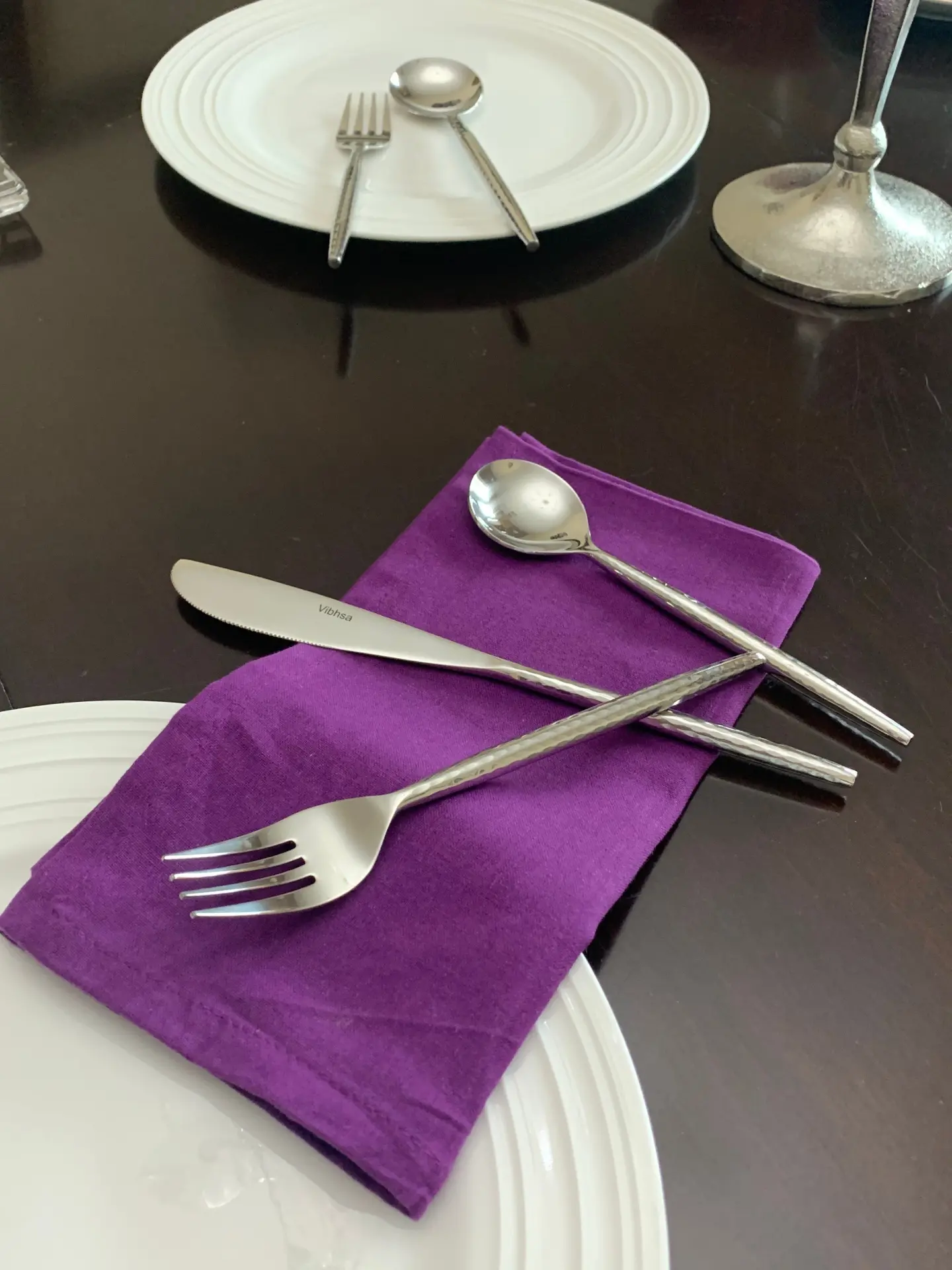 Hammered Stainless Steel Flatware 18-Piece Set Dinner knives, Dinner Forks, Soup Spoons - Image 2