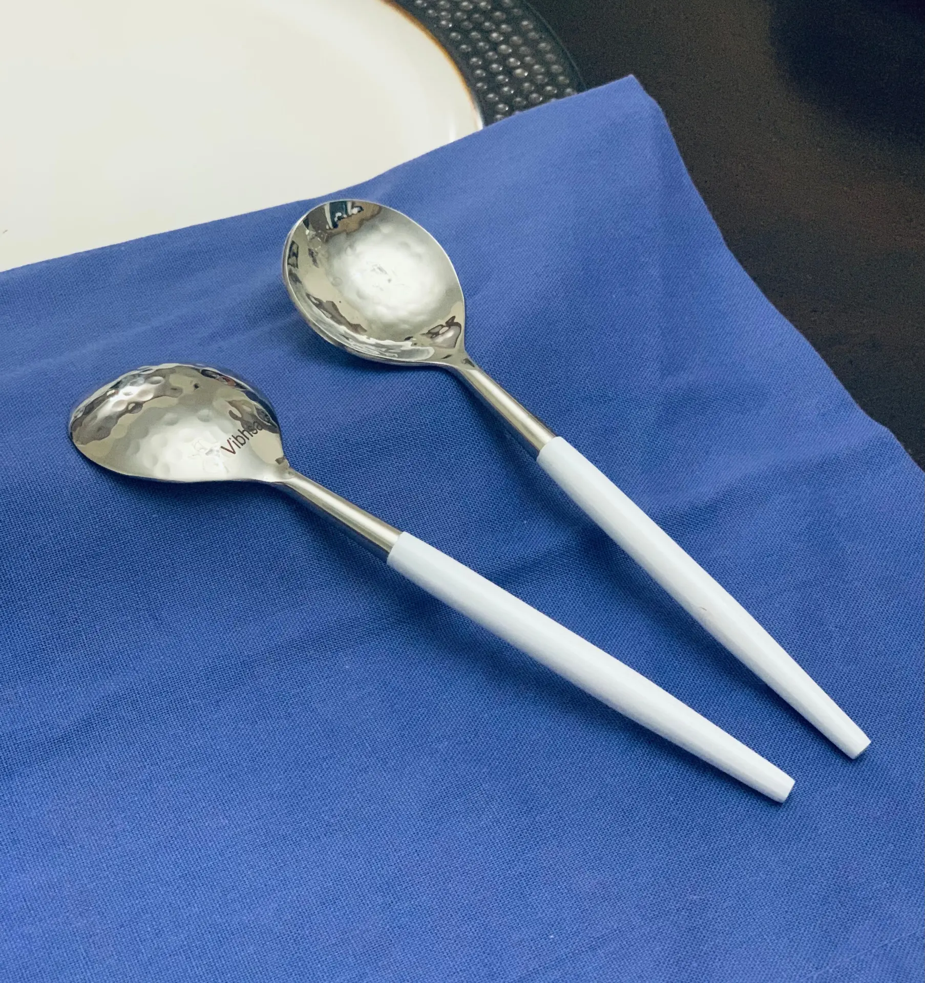 6-PC Stainless Steel Soup Spoon (Hammered Mouth, White)